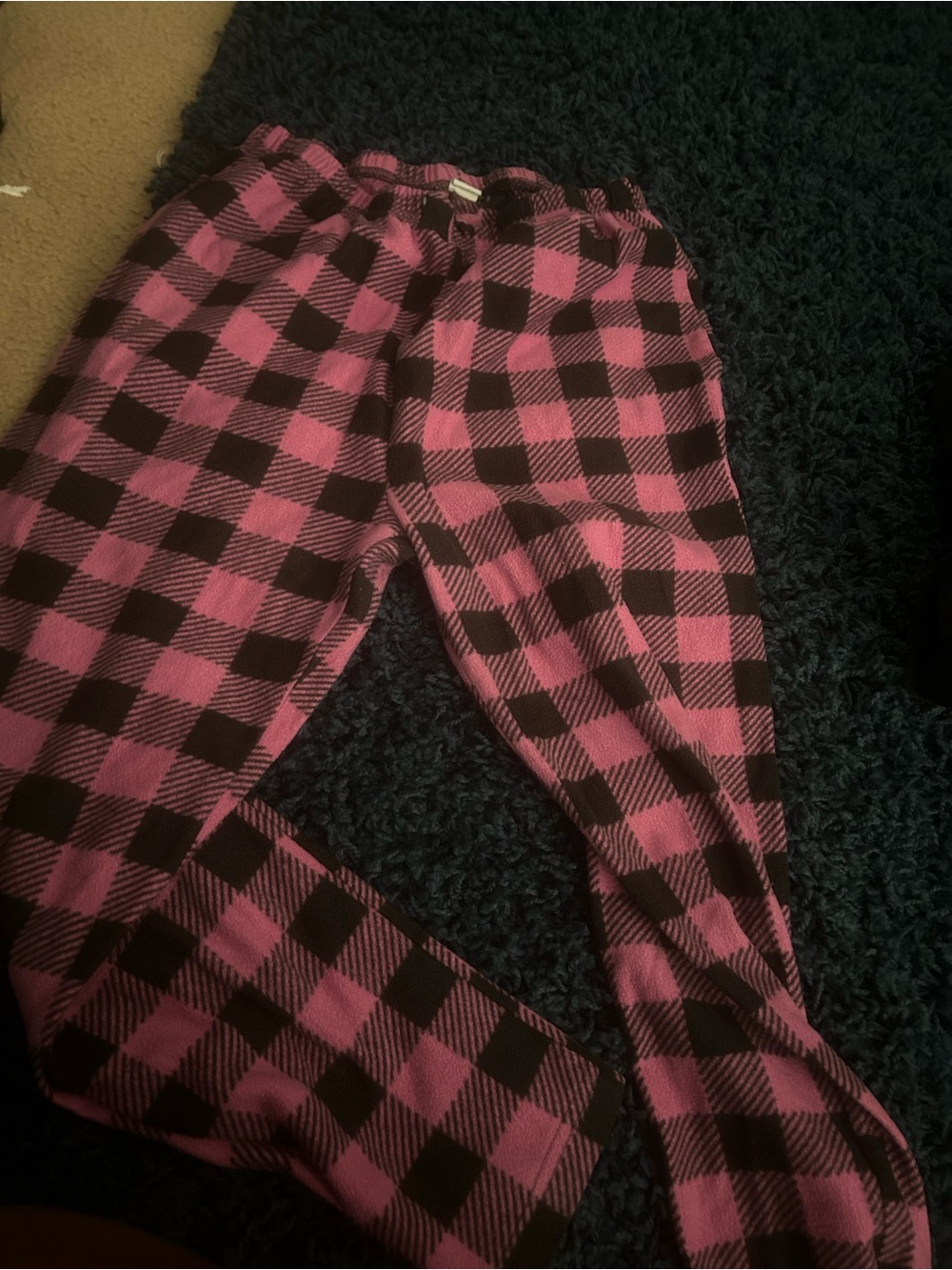 SHEIN Pink and Black Buffalo Plaid Kids Pajama Bottoms